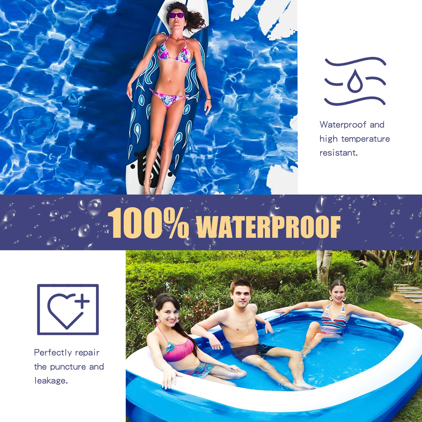 Inflatable Patch Repair Kit - Waterproof TPU Pool Repair Tape, Heavy Duty Repair Patch for Air Mattress, Bounce House, Inflatable Toys, Tent, Swimming Ring - 10 Packs of 2.5in x 2.5in, Square